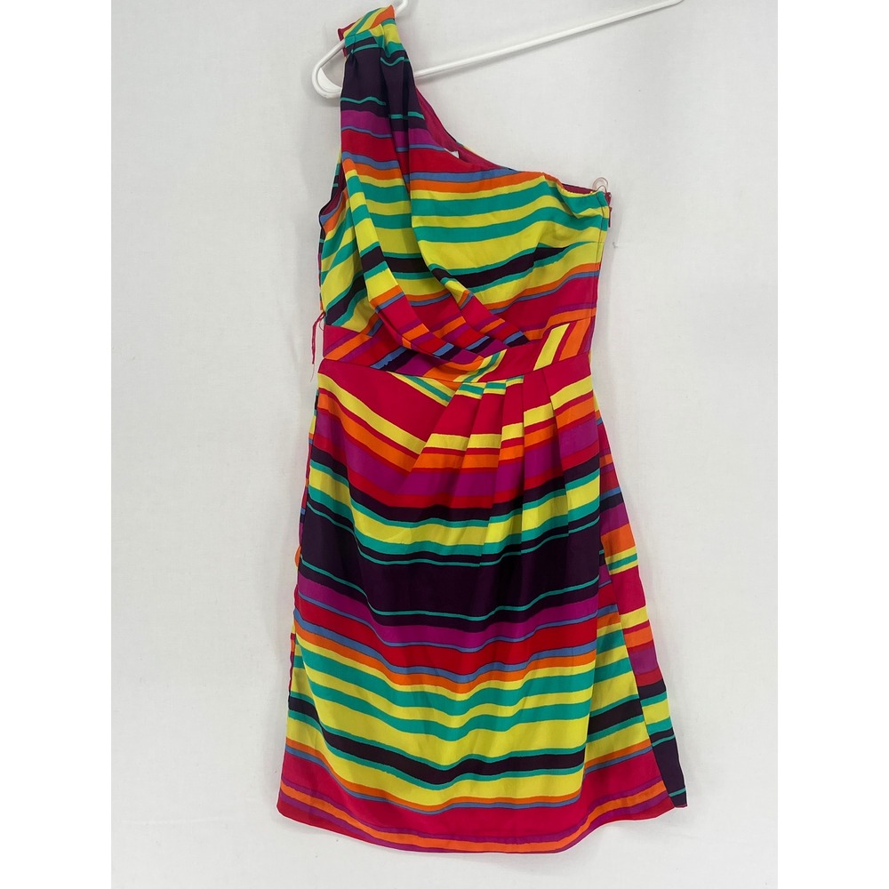 Maurices One Shoulder Mini Dress Small Multicolor Striped Pleated Sleeveless